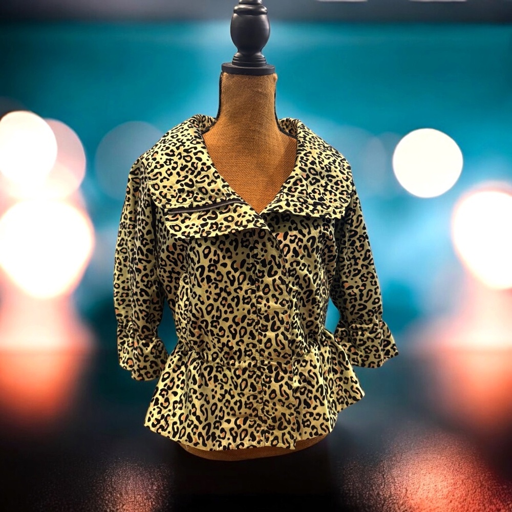 Womens LINDI, Animal Print Drawstring Jacket. Color: Lime Green, Size:  S